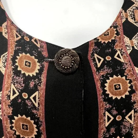 Vintage Brown Red Geometric Button Up Short Sleeve Top Skirt Suit Set size M - Picture 9 of 16